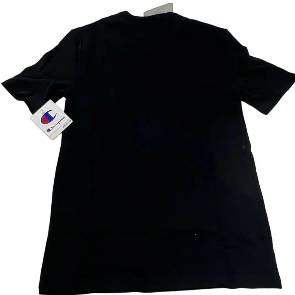 New Champion Men US S Athletic Top Sports Black Cotton T-Shirt Heritage Tee - Picture 3 of 5
